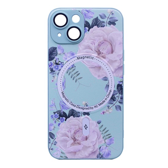 Flower Design Magnetic Case for Apple iPhone 15 Green